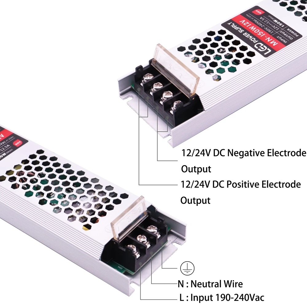 Bộ Biến Áp Nguồn DC12V/24V 60W 100W 150W 200W 300W AC190-240V Cho Đèn Led Dây