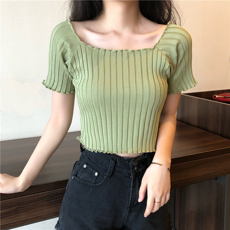 Áo thun tay ngắn IELGY cổ vuông thời trang mùa hè dành cho nữ