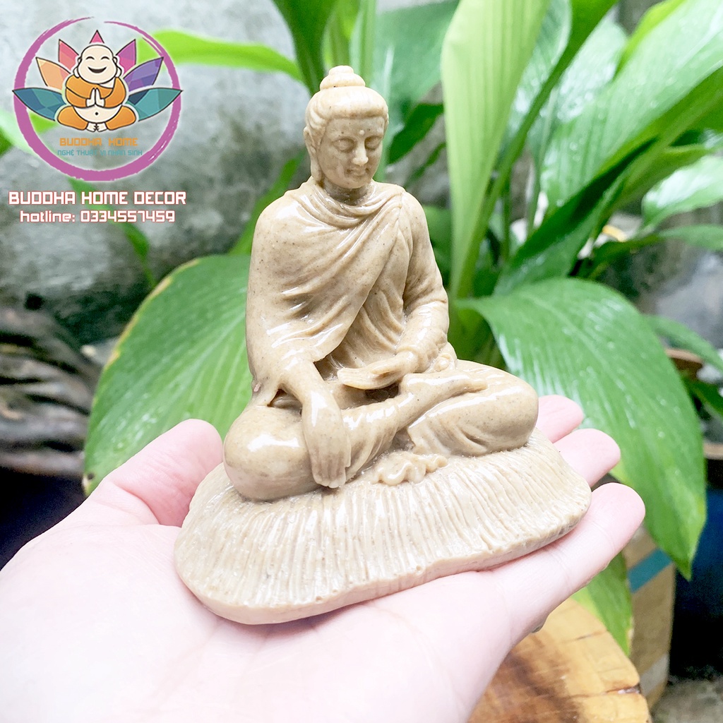 Tôn Tượng Bổn Sư 11cm đá sỏi màu trắng-vàng cổ phong thủy, thờ cúng, trang trí nhà cửa