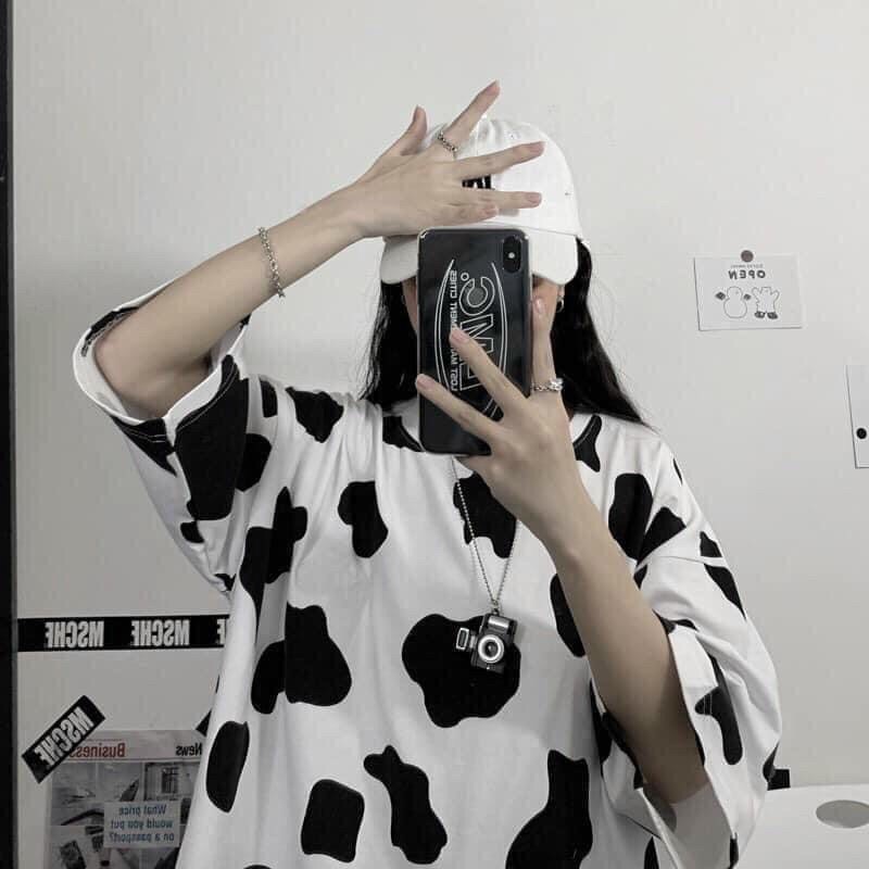 Áo thun tay lỡ form rộng bò sữa unisex