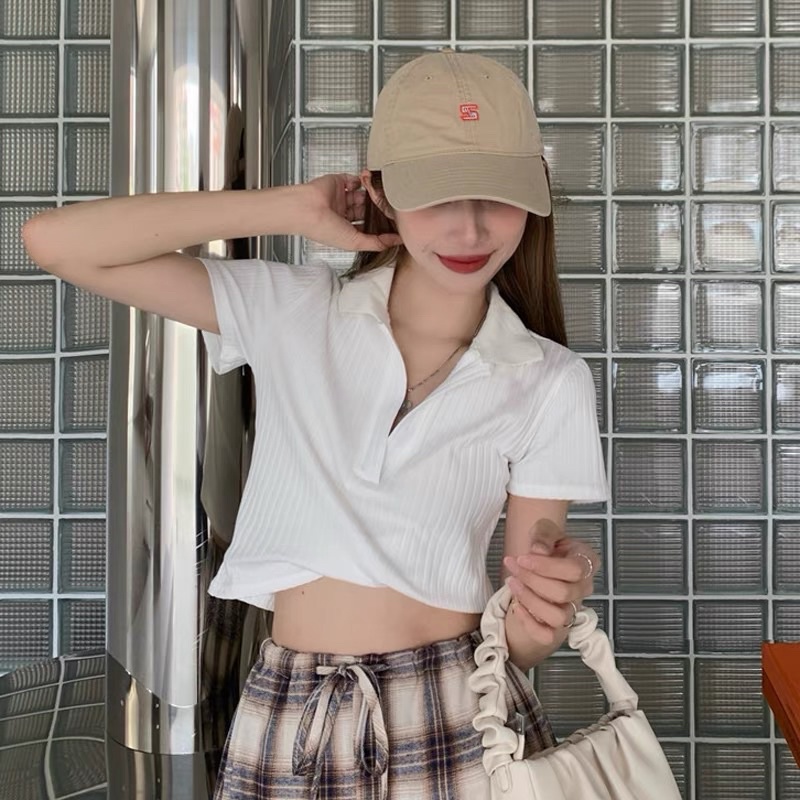 Áo Polo crotop cổ V co giãn kèm hình thật