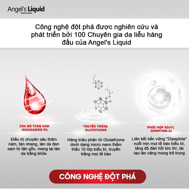 Combo Dưỡng Trắng Da, Mờ Thâm Nám, Tàn Nhang Angel's Liquid ( Toner 150ml + Kem NEW 50ml)