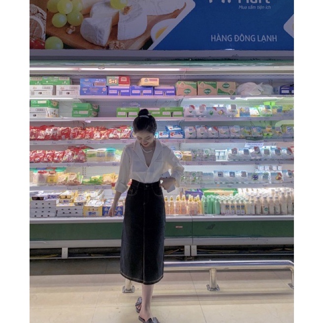 Chân váy bò nữ trơn xẻ sau siêu hot 3 màu #919