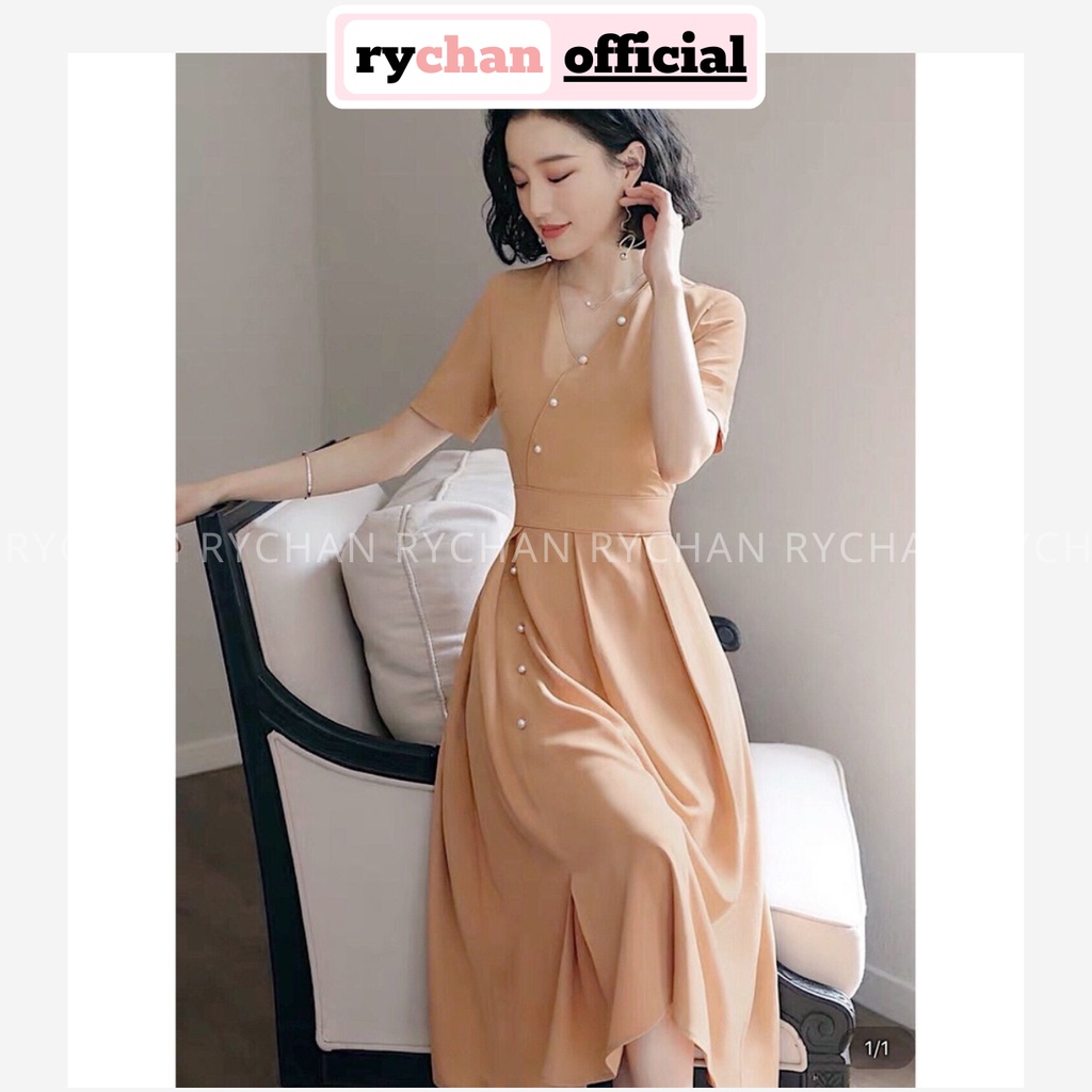 DX199 - Đầm Xòe Nude Dáng Tay Đính Hạt Đắp Chéo