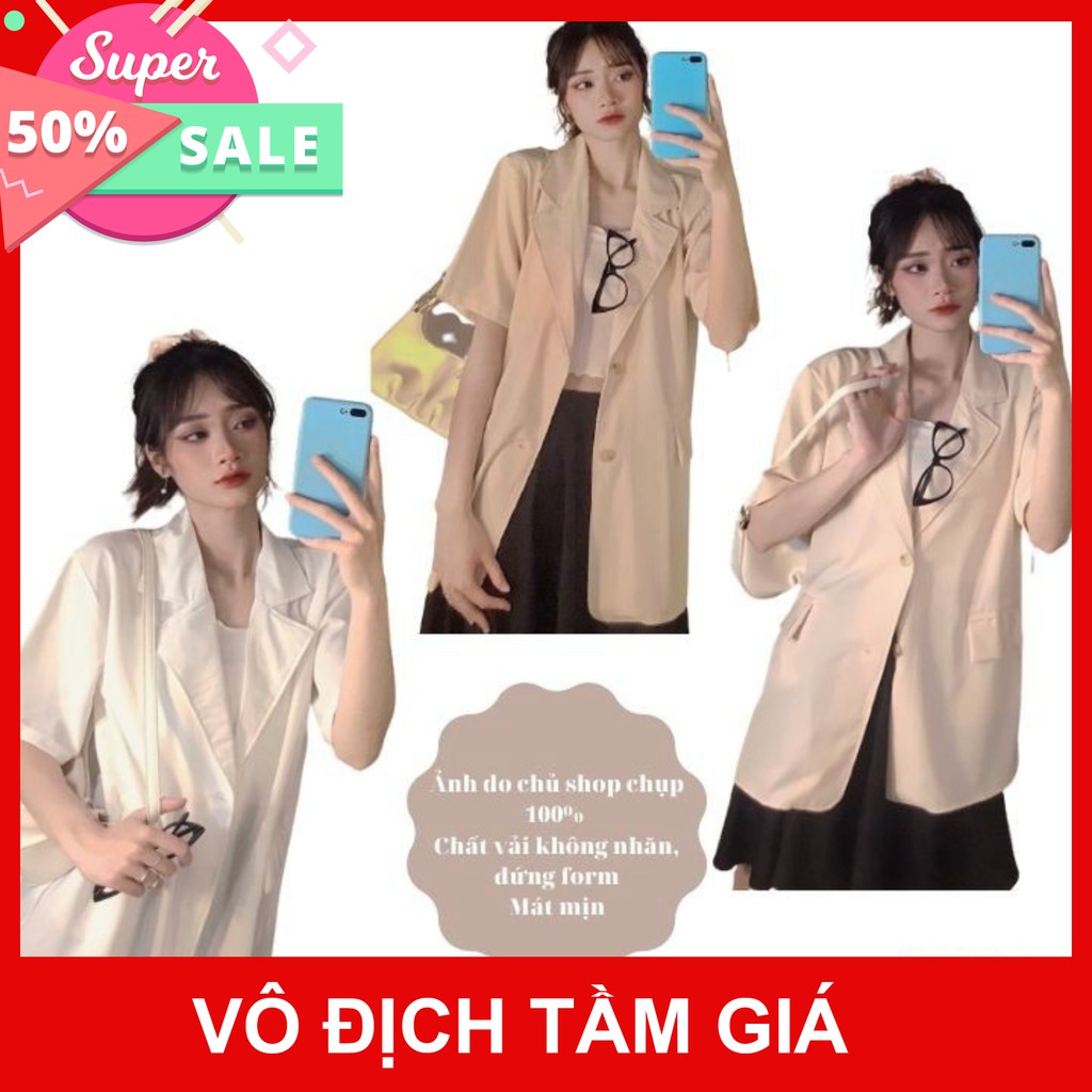 Áo Blazers đẹp giá rẻ 💗𝑭𝒓𝒆𝒆 𝑺𝒉𝒊𝒑💗, Vest nữ mùa hè chát đẹp mặc thoáng mát Màu đen trắng be Freesize