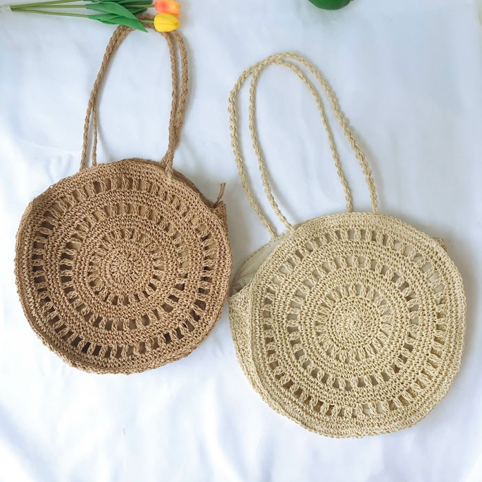 Túi xách đeo vai Labonia bằng cói dạng lưới thời trang đi biển