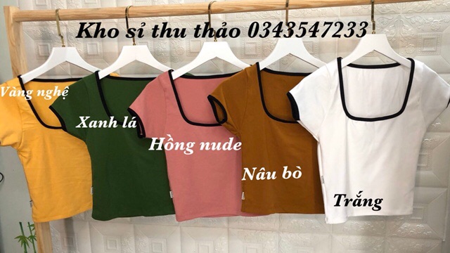 Áo croptop cổ vuông hình chụp thật 100%