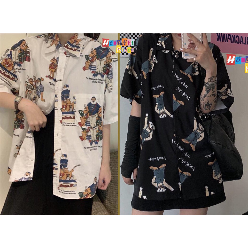 Áo Sơ Mi Họa Tiết Hoạt Hình Mario Tay Lỡ Dáng Rộng Ulzzang Unisex, Sơ Mi Đi Biển - MM