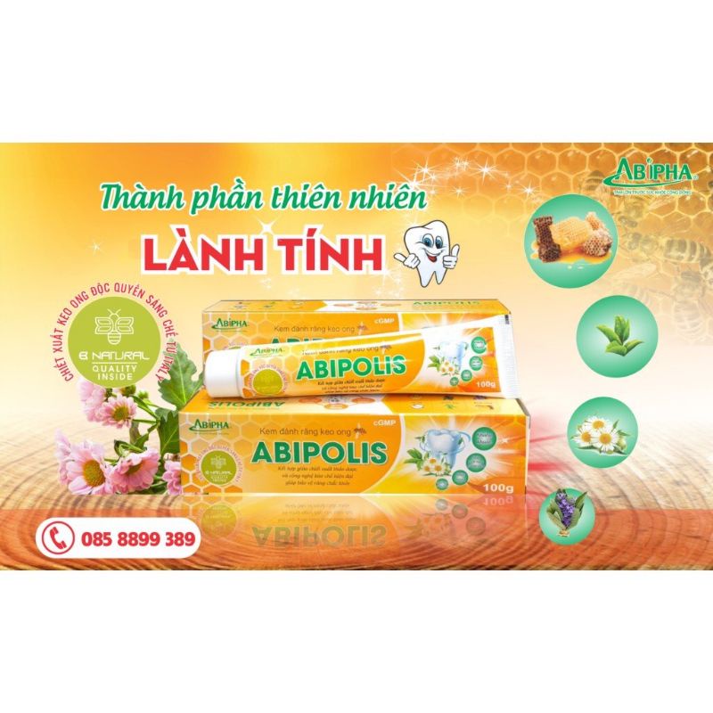 Kem Đánh Răng Keo Ong ABIPOLIS Abipha 100g thảo dược tự nhiên an toàn bảo vệ sức khỏe răng miệng vượt trội