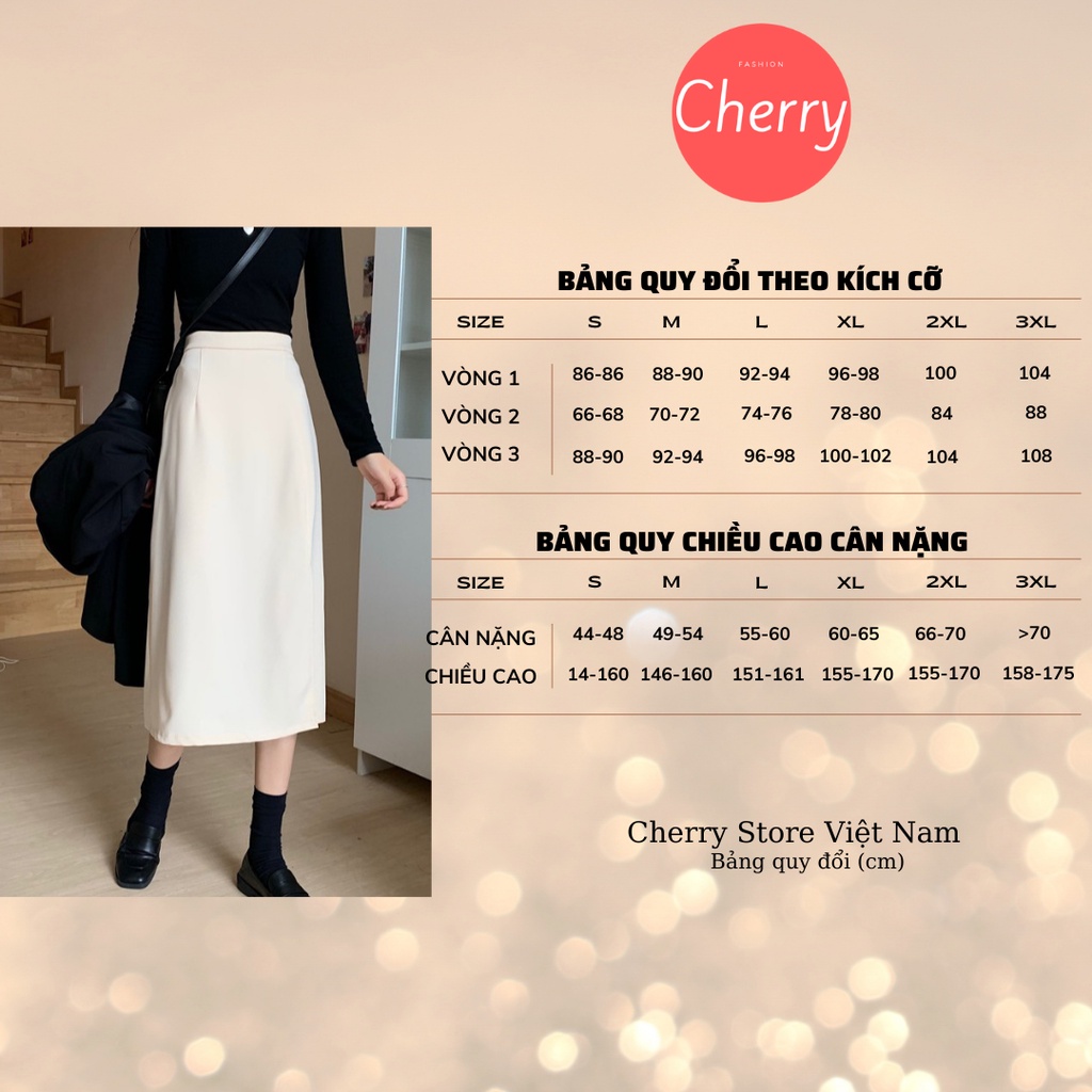 chân váy dài xẻ tà ulzzang phong cách Hàn QuốcCHERRY Váy nữ dài chữ A công sở dài sẻ tà V055
