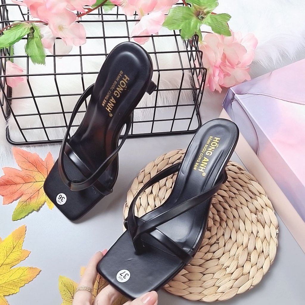 Giày cao gót  xỏ ngón nữ 7p quai mảnh kẹp xỏ ngón xinh mẫu mới đơn giản mũi vuông gót nhọn