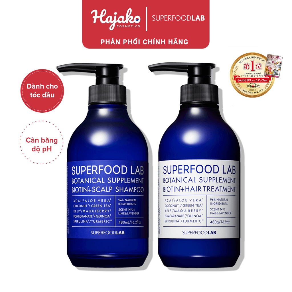 Combo Dầu Gội, Xả Và Chăm Sóc Da Đâu Dành Cho Tóc Dầu SUPERFOOD LAB BOTANICAL SUPPLEMENT BIOTIN+SCALP 480ml HAJAKO