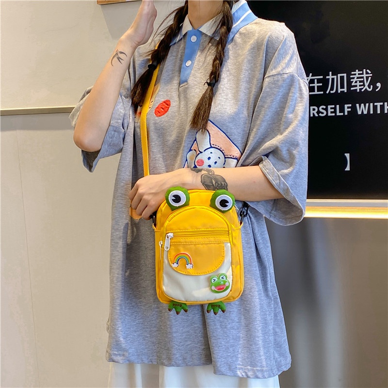 Túi Đeo Chéo Nylon Mini Hình Chú Ếch Dễ Thương Phong Cách Hàn Quốc Cho Nữ