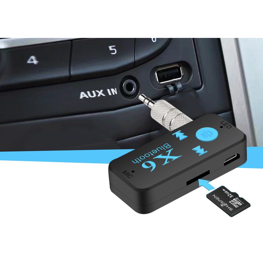 kết nối Bluetooth, Thiết bị kết nối Bluetooth X6 Cho Xe Hơi- Loa- Amply- Hỗ Trợ Chơi Nhạc Trên Thẻ Nhớ- Có Mic Thoại