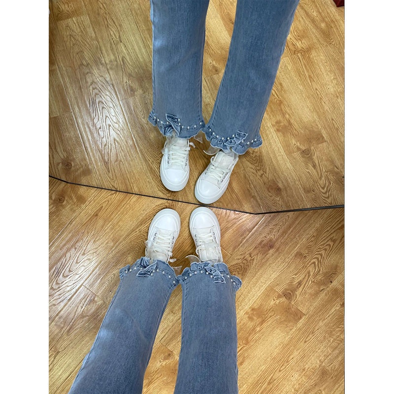 Jiashucheng Quần Jean Nữ Cạp Cao Ngang Mắt Cá Chân Phong Cách Mới