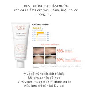 Xeracalm Avene AD 5ml Sample - Kem dưỡng phục hồi da nhiễm Corticoid, rượu thuốc, Eczema