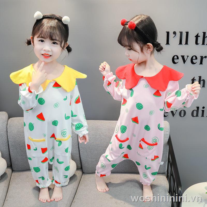 Bộ đồ ngủ liền thân tay dài chất liệu cotton mỏng thời trang xuân thu cho bé