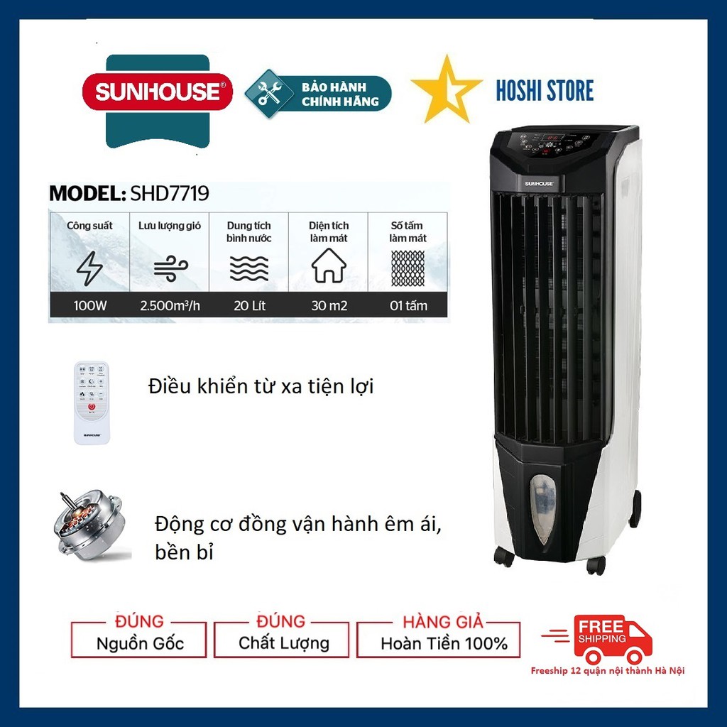 {FREESHIP} QUẠT ĐIỀU HÒA- MÁY LÀM MÁT KHÔNG KHÍ  SUNHOUSE SHD7719, tiết kiệm điện, bền đẹp, giá tốt, bảo hành toàn quốc