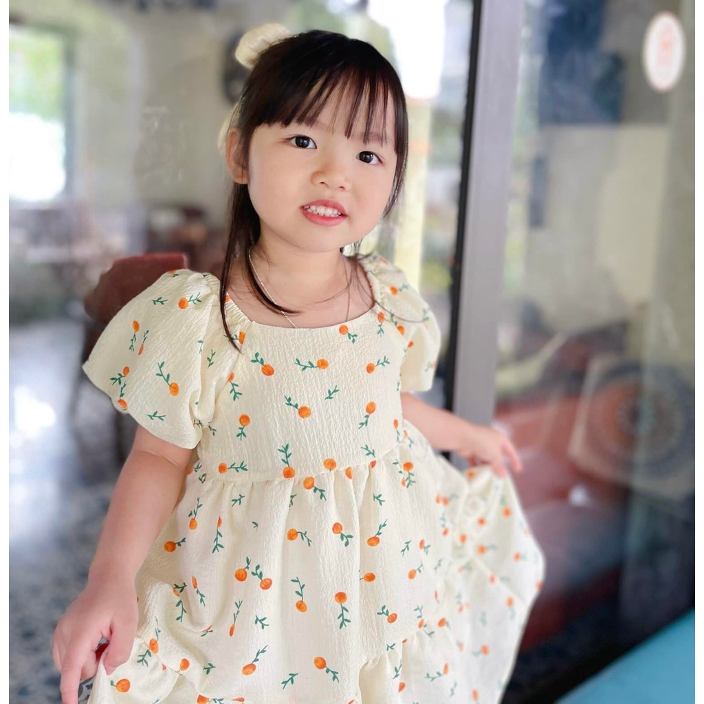 Váy bé gái Sofia quả cam tay phồng tiểu thư siêu xinh