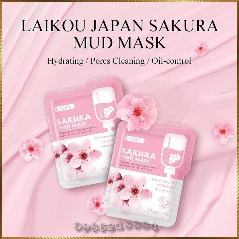 Mặt nạ bùn chiết xuất Hoa Anh Đào LAIKOU Sakura Mud Mask kiềm dầu giúp làm sạch sâu LSM9
