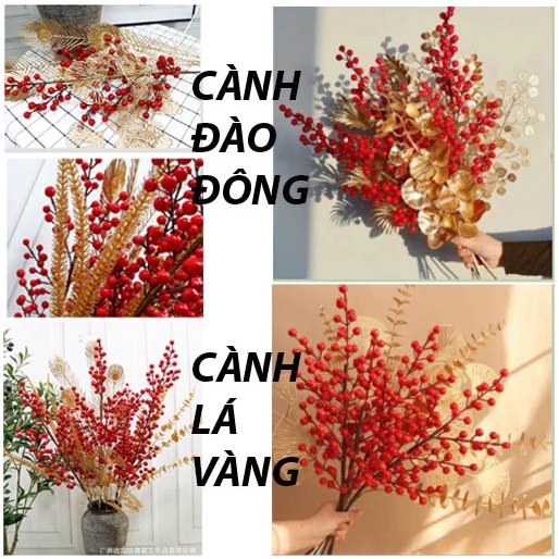 ( TÀI LỘC-MAY MẮN ) CÀNH ĐÀO ĐÔNG - CÀNH LÁ VÀNG tài lộc siêu đẹp, phụ kiện decor, chụp ảnh