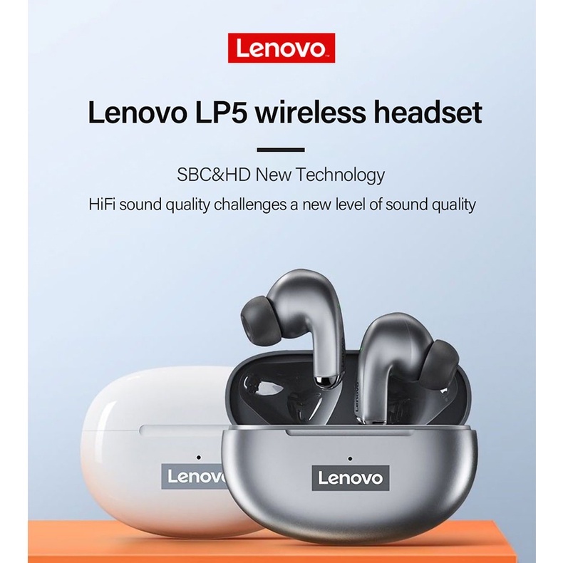 Lenovo LP5 Tai nghe không dây bluetooth  âm trầm tuyệt vời chống thấm nước tích hợp micro tiện dụng