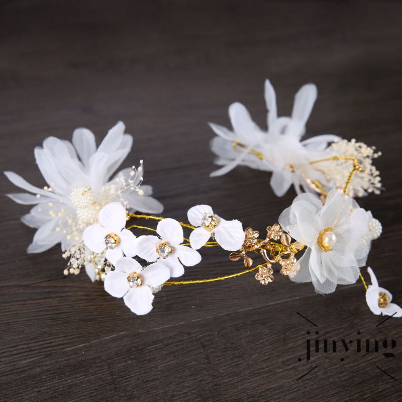 ❤S Wind Korean Silk Yarn Flower Bride Headdress with Babyâ��s Breath Fairy Beauty White Hair Ornamen