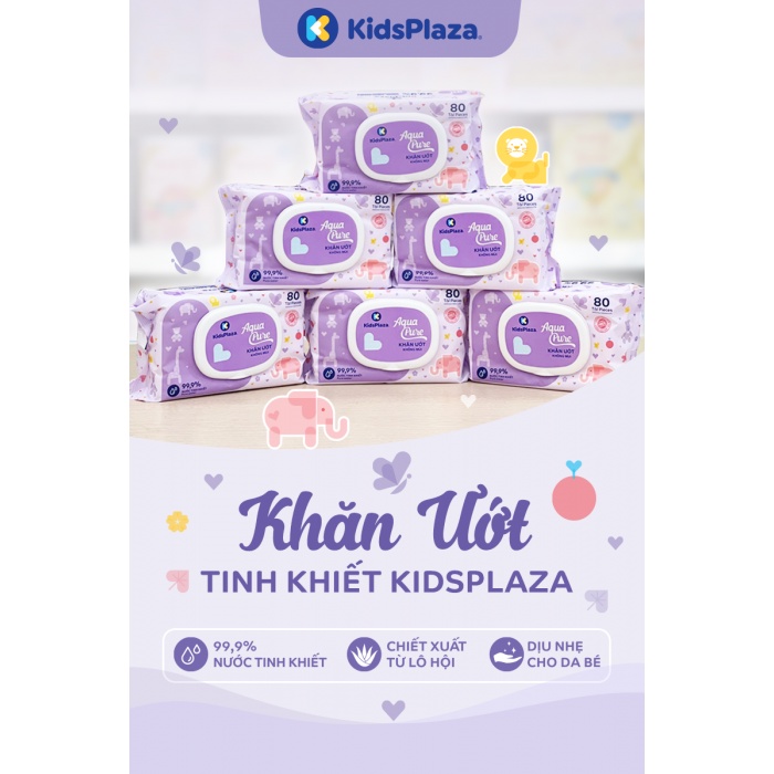 Khăn ướt 99,9% nước tinh khiết Kids Plaza bịch 80 tờ/100 tờ