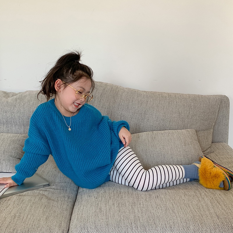 Quần Legging Họa Tiết Kẻ Sọc Phong Cách Hàn Quốc Dễ Phối Đồ Thời Trang Cho Bé Gái