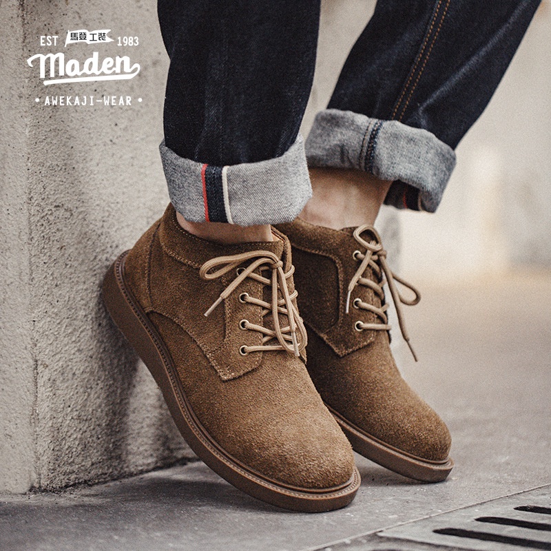 MADEN Giày Da Lộn Màu Nâu Phong Cách Retro Trẻ Trung Cho Nam
