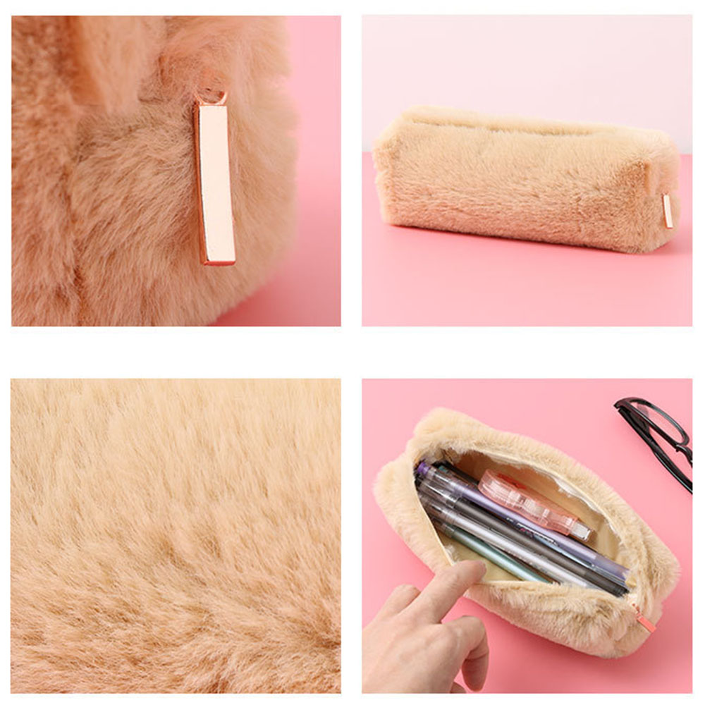 (Hàng Mới Về) Túi Đựng Bút Màu Trơn Thời Trang Có Khóa Kéo