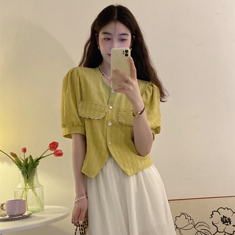 Áo Kiểu Tay Phồng Cổ Chữ V Thời Trang Mùa Hè Cho Nữ