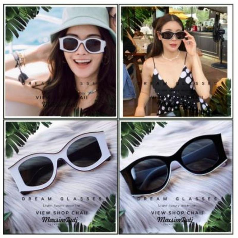 FANCY European and American Fashion Sunglasses Ladies Cat Eye Shading Fashion Small Frame Triangle Sunglasses Men Trend Cow Color Small Frame Sunglasses