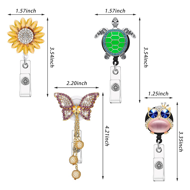 Set 4 Huy Hiệu Cài Áo Đính Đá Hình Hoa Hướng Dương/Rùa/Bướm/Hướng Dương