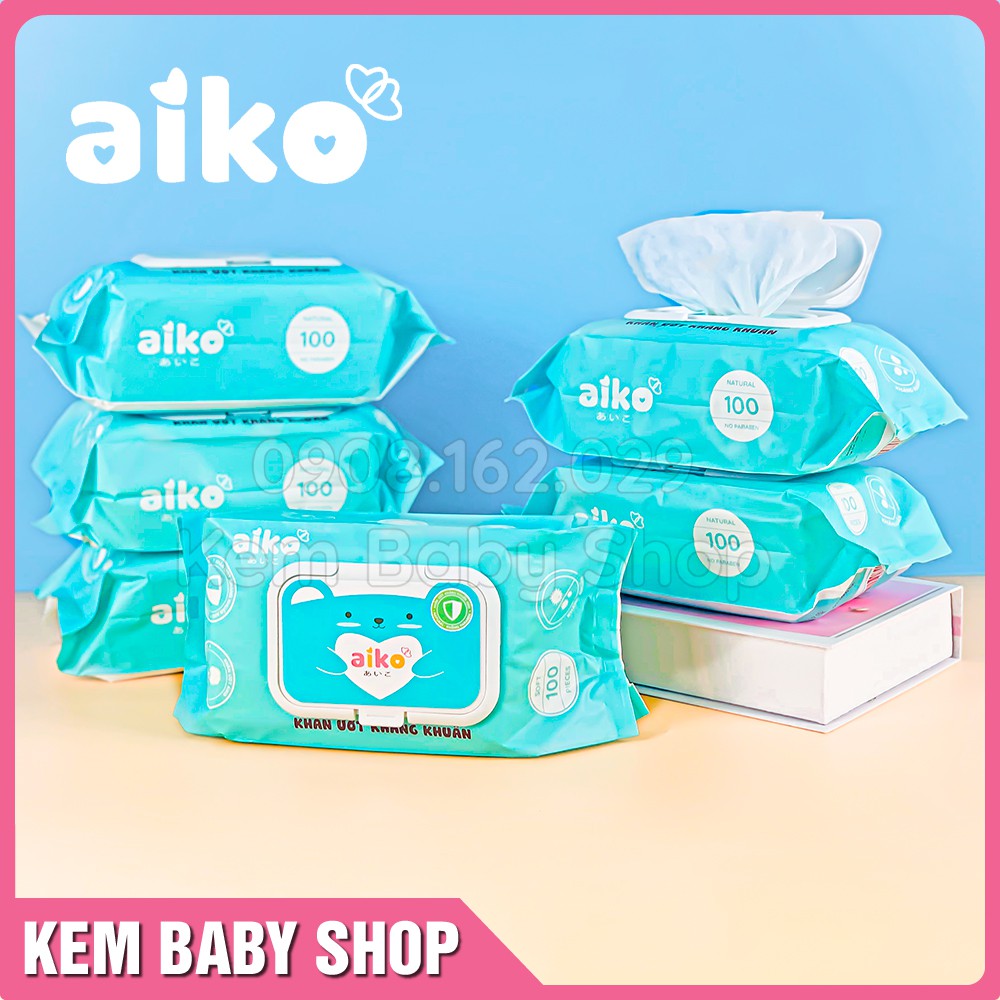 Khăn giấy ướt Aiko 100 tờ - Khăn ướt kháng khuẩn cho bé Aiko 100 tờ