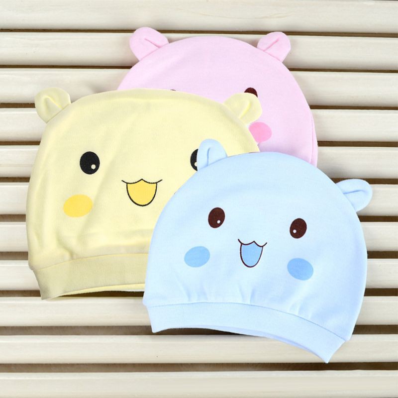 Mũ Beanie Cotton Họa Tiết Mặt Cười Đáng Yêu Cho Bé