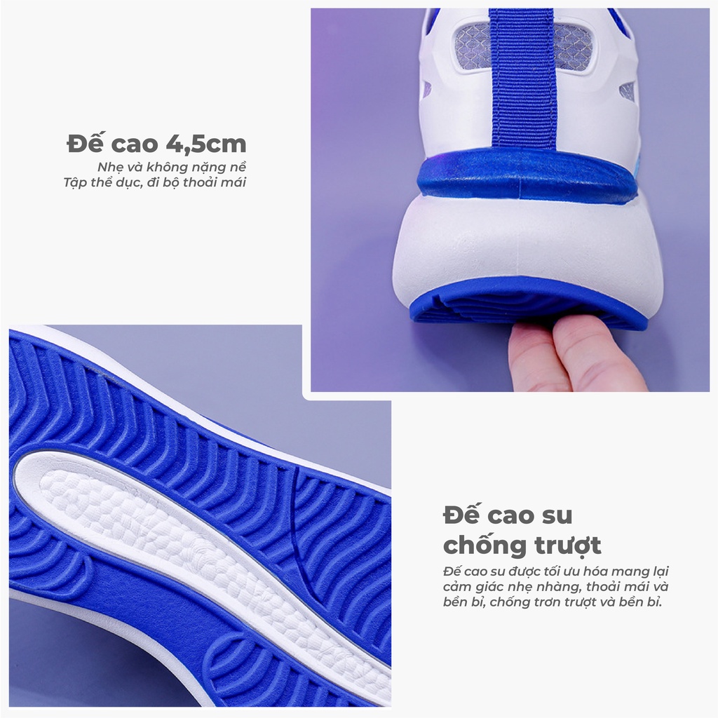 Giày Độn Đế Nữ BLUEWIND Tăng Chiều Cao, Giày Sneaker Da Mềm Phối Lưới Thoáng Khí 68856