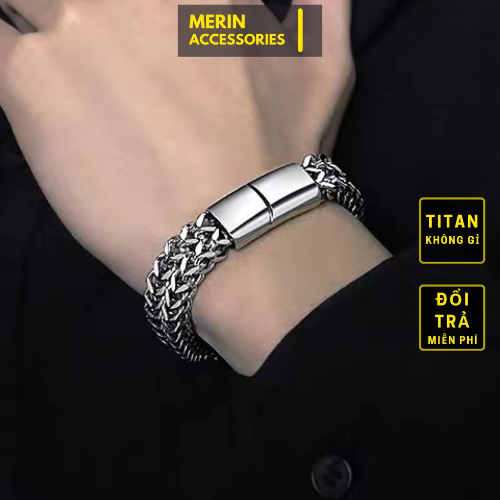 Vòng Tay Nam Màu Bạc HipHop ST Merin Accessories Đẹp Cá Tính Streetwear Thép Titan - Vòng đeo tay ST