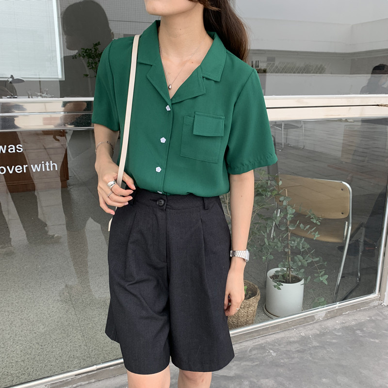 SUXI Áo Kiểu Ngắn Tay Cổ Chữ V Xinh Xắn Theo Phong Cách Retro Dành Cho Nữ