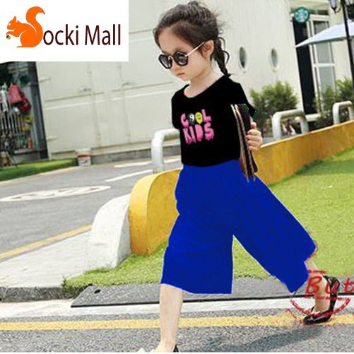 (Loại 1) Thời trang trẻ em - Đồ bộ thun bé gái, kiểu quần ống rộng thời trang (Xanh đen) - SockiMall (190109)