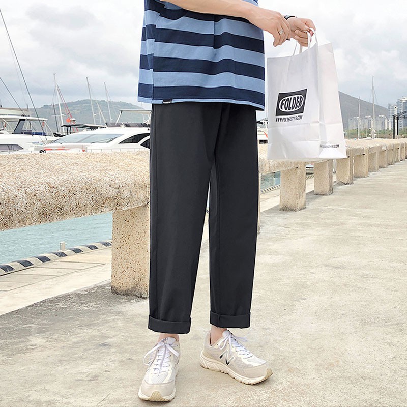 ✦AFFLIGA✦ Quần Kaki Baggy Ống Rộng Màu Trơn Thời Trang Hàn Quốc Cho Nam