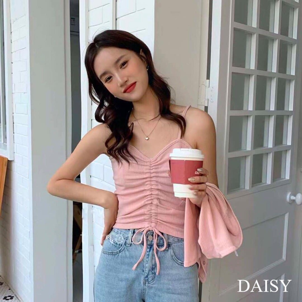 Set áo 2 dây rút ngực + Áo croptop ngắn tay cổ tròn Daisy AKV21027