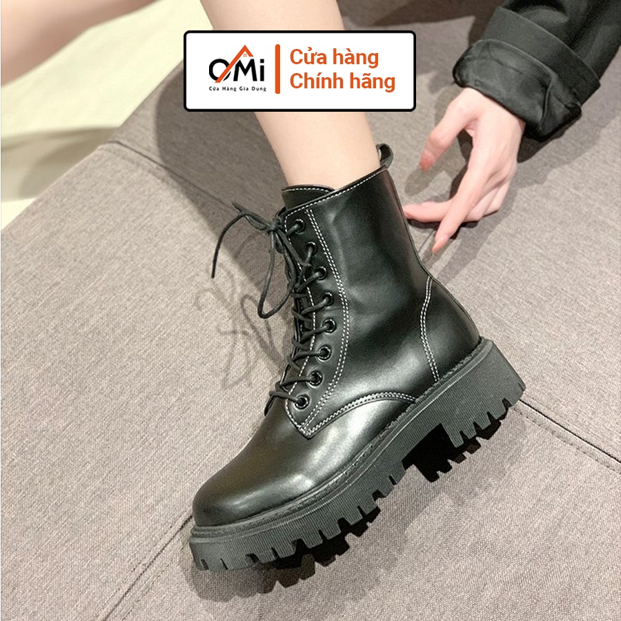 Giày bốt nữ cao cấp loại 1, giày boot nữ thời trang OMI đế cao 3-5cm có khóa cài ở bên chất liệu da min đế cao su mềm | BigBuy360 - bigbuy360.vn