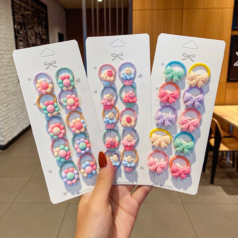 Set 10 dây buộc tóc cao su họa tiết hoạt hình dễ thương cho bé