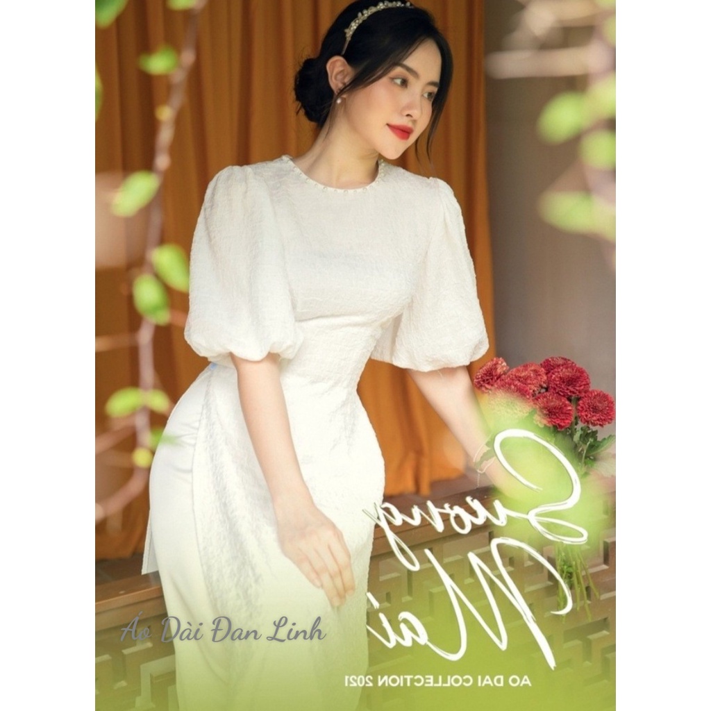 *Áo dài trắng tay bồng, áo dài cách tân trẻ, áo dài dự tiệc - Áo Dài Đan Linh