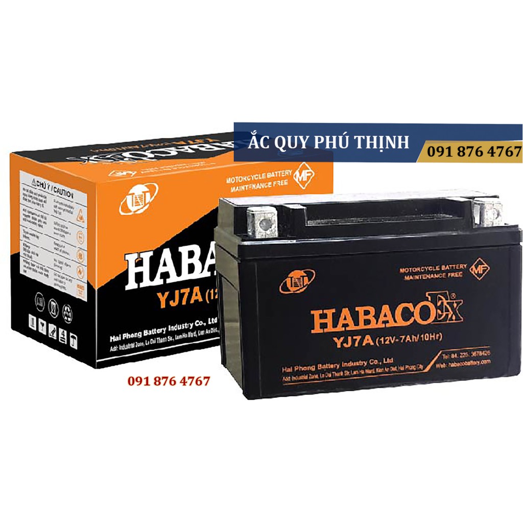 Ắc quy xe máy 12V - 7Ah Habaco YJ7A - Lắp cho xe ATILA - SYM - SPACY