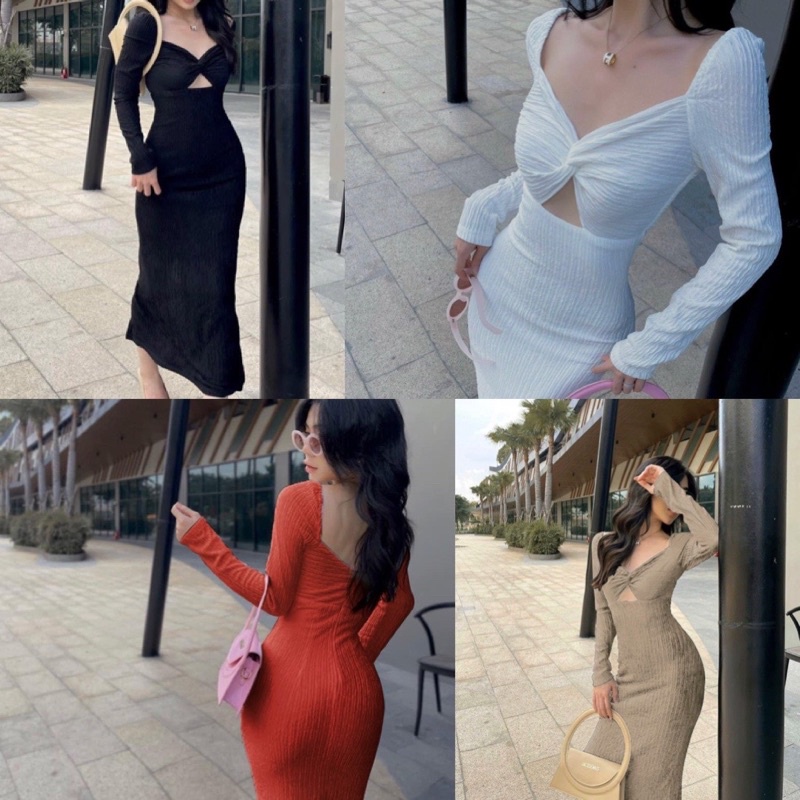 Đầm body nữ kiểu tay chất vải xốp mềm mịn co dãn 4 chiều dày dặn FreeSize dưới 50kg