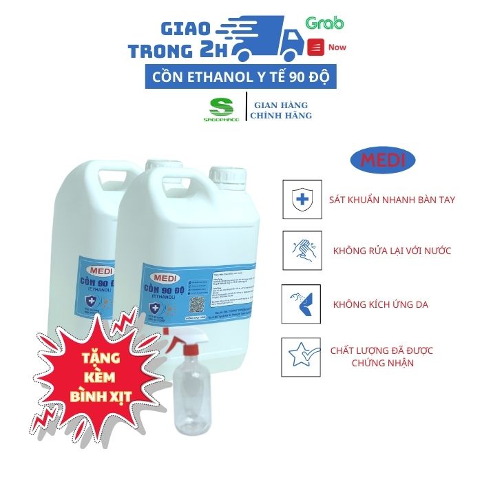 dung dịch rửa tay diệt khuẩn  90 độ 70 độ Medi 5 lít sát khuẩn hằng ngày vệ sinh nhà cửa - tặng kèm bình xịt