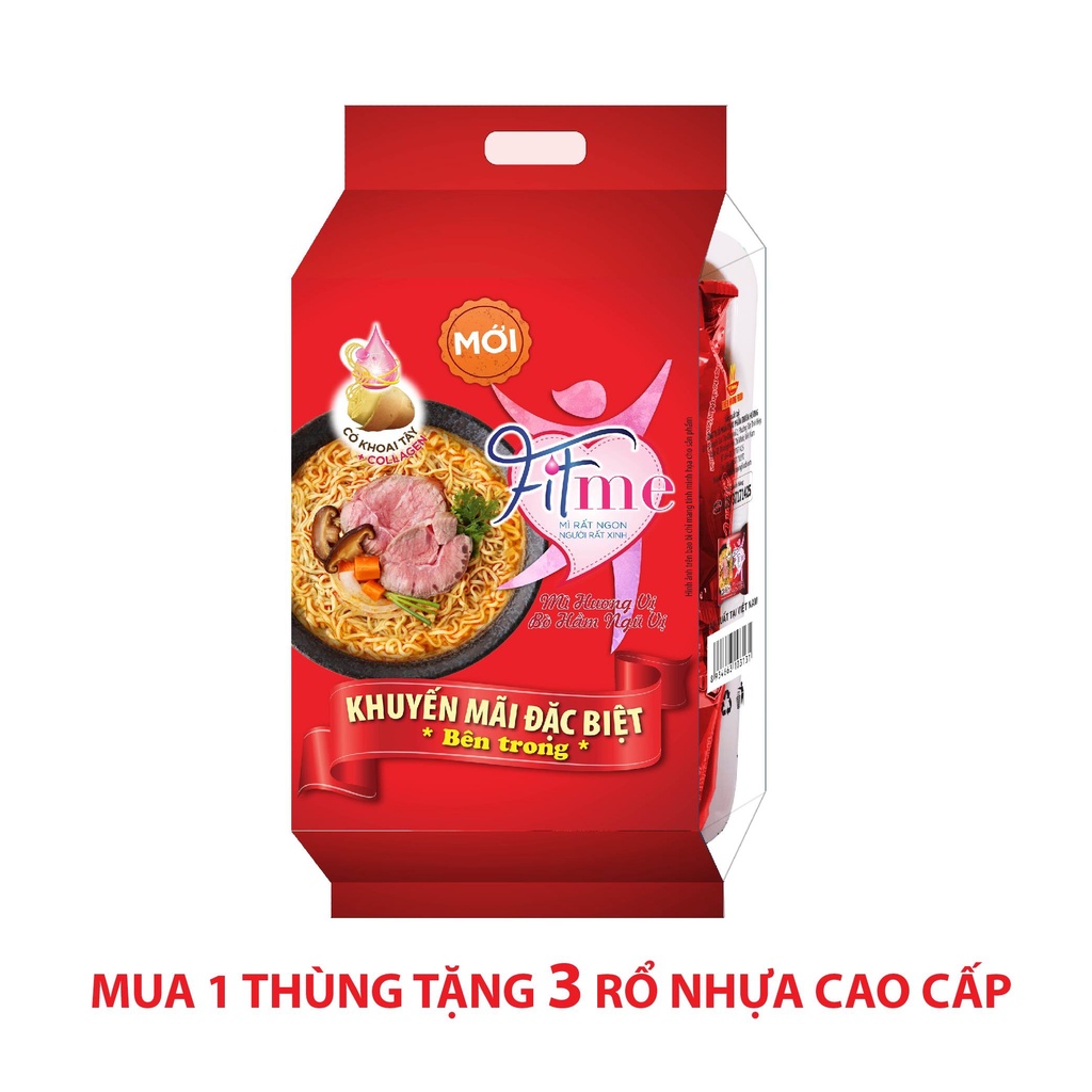 Thùng 30 Gói Mì Bò Hầm Ngũ Vị Fitme Có Bổ Sung Collagen THIEN HUONG FOOD 80g/gói