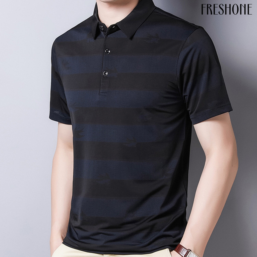 (Hàng Mới Về) Áo Thun Tay Ngắn Cổ Bẻ Họa Tiết Sọc Ngang Thời Trang Công Sở | BigBuy360 - bigbuy360.vn